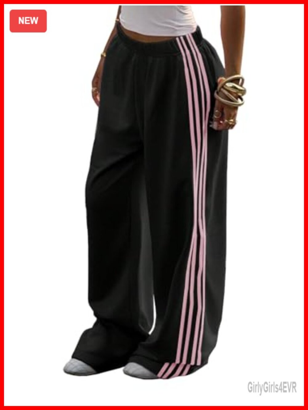 Wide Leg Track Pants with Pockets - Women's Sweatpants, Drawstring - Picture 2 of 4